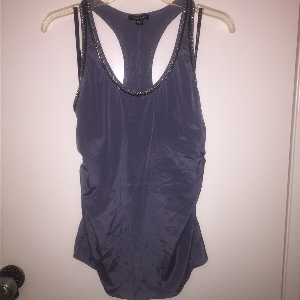 Bebe gray embroidered top, S